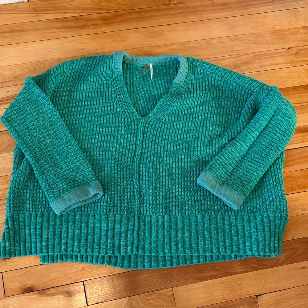 Free People Oversized Green Chunky Knit Sweater | Cozy Slouchy - Size XS/S